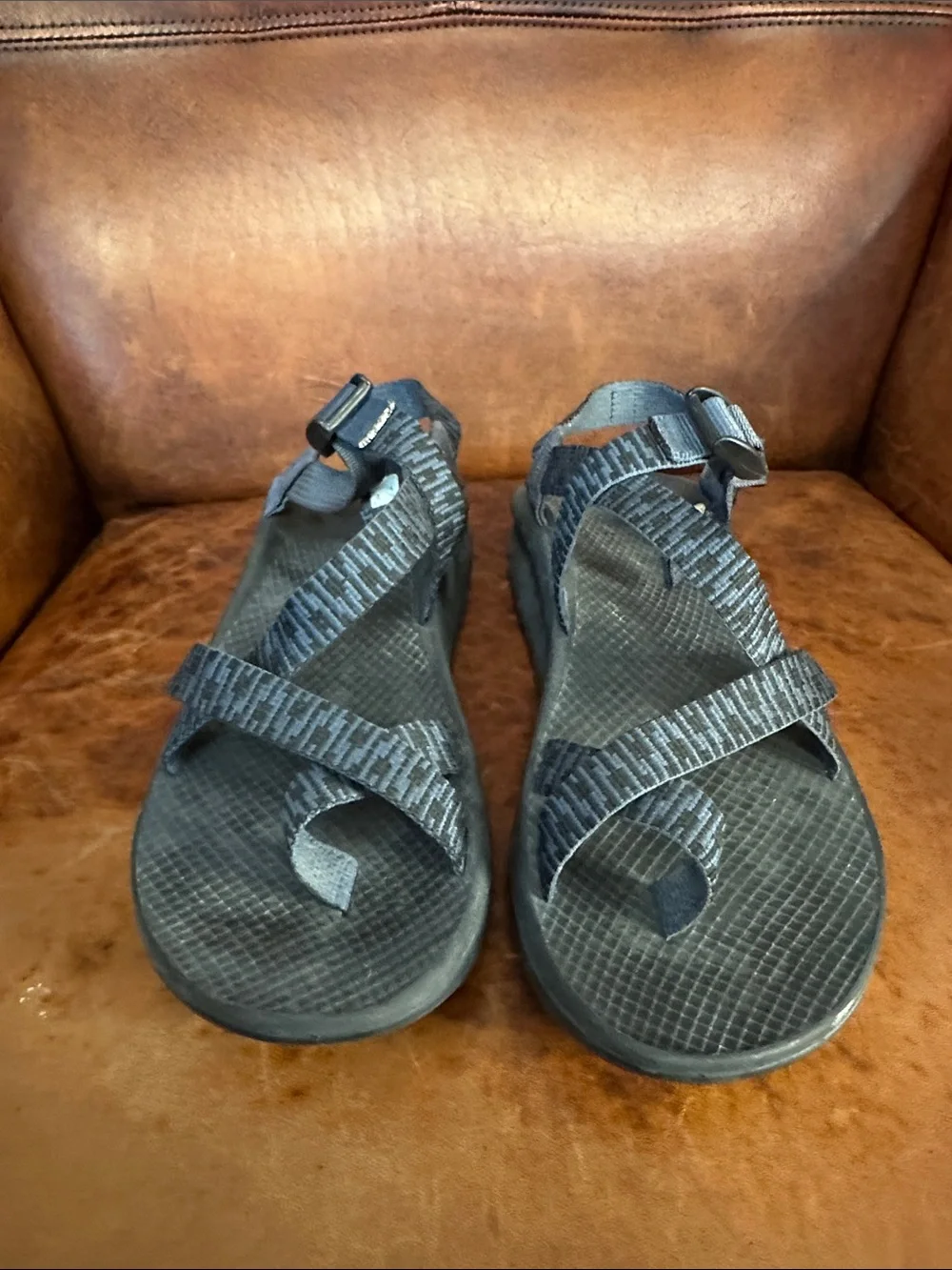 Chaco Men’s 10 Black & Blue Patterned Strap Outdoor Sandals